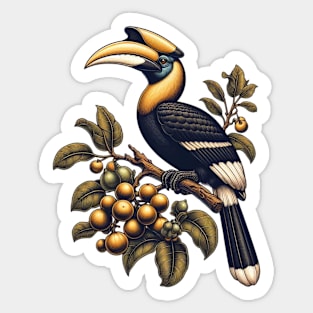 The Great Hornbill on Fig Tree, Vintage Sticker